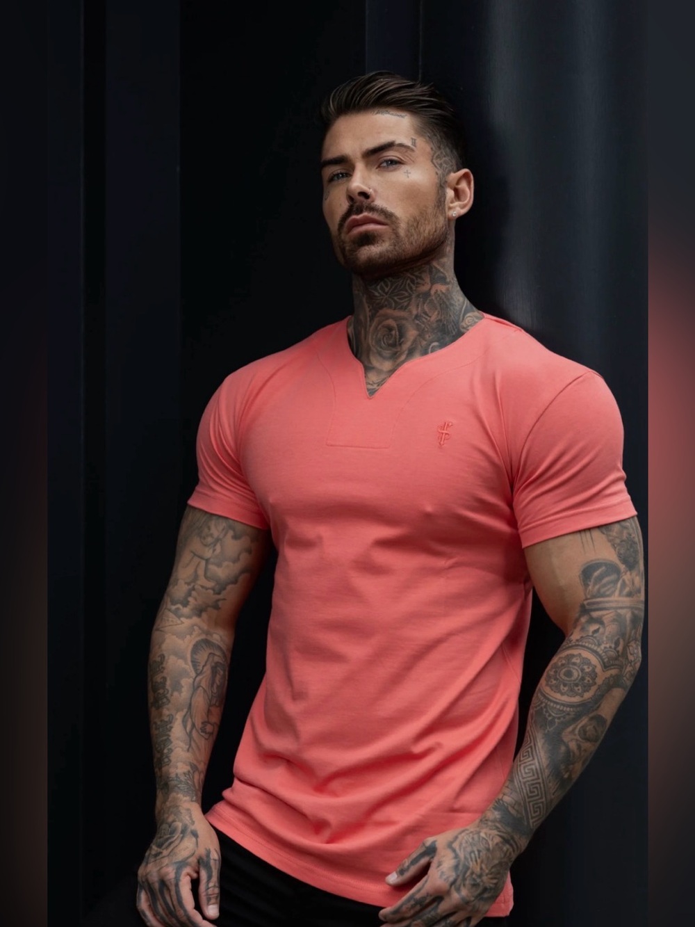 Father Sons Men's Slim Fit V-Neck Shirt - Coral